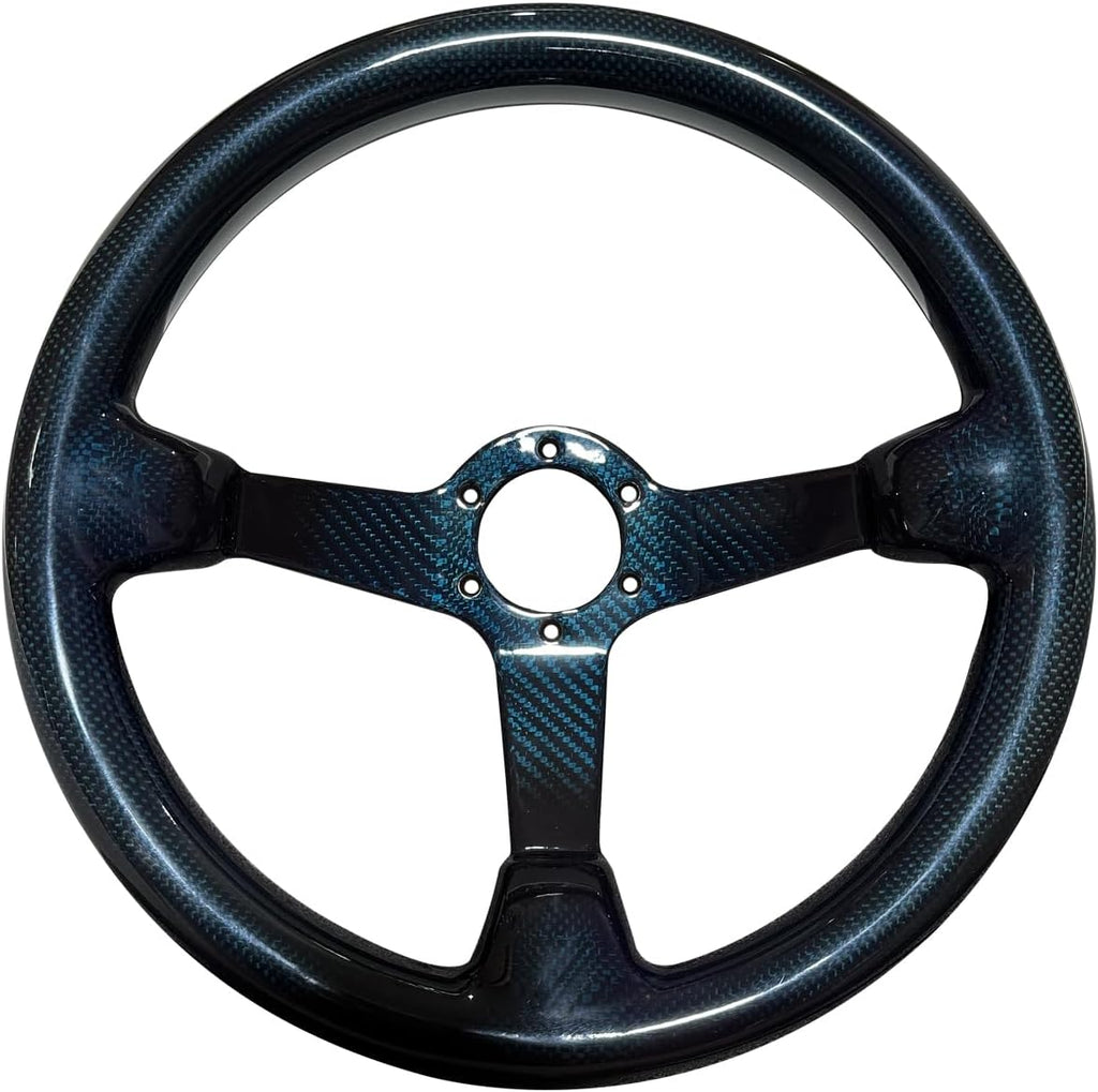 Universal 14inch Real Carbon Fiber Racing Steering Wheel Blue | 3' Depth, hard and lightweight ,6 Holes JDM