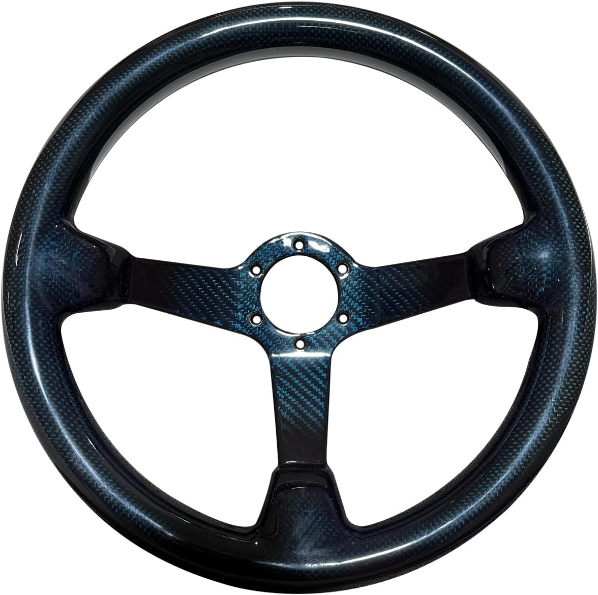 Universal 14inch Real Carbon Fiber Racing Steering Wheel Blue | 3' Depth, hard and lightweight ,6 Holes JDM