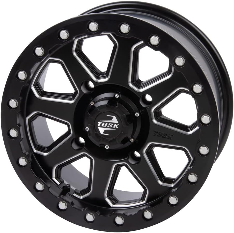 Tusk Set of Four 32x10-15 Radial Tires Mounted on Uinta Milled/Black Alloy Wheels with Black Lug Nuts, 8-Ply Rated, Medium/Hard Terrain, 4/156 Bolt Pattern,
