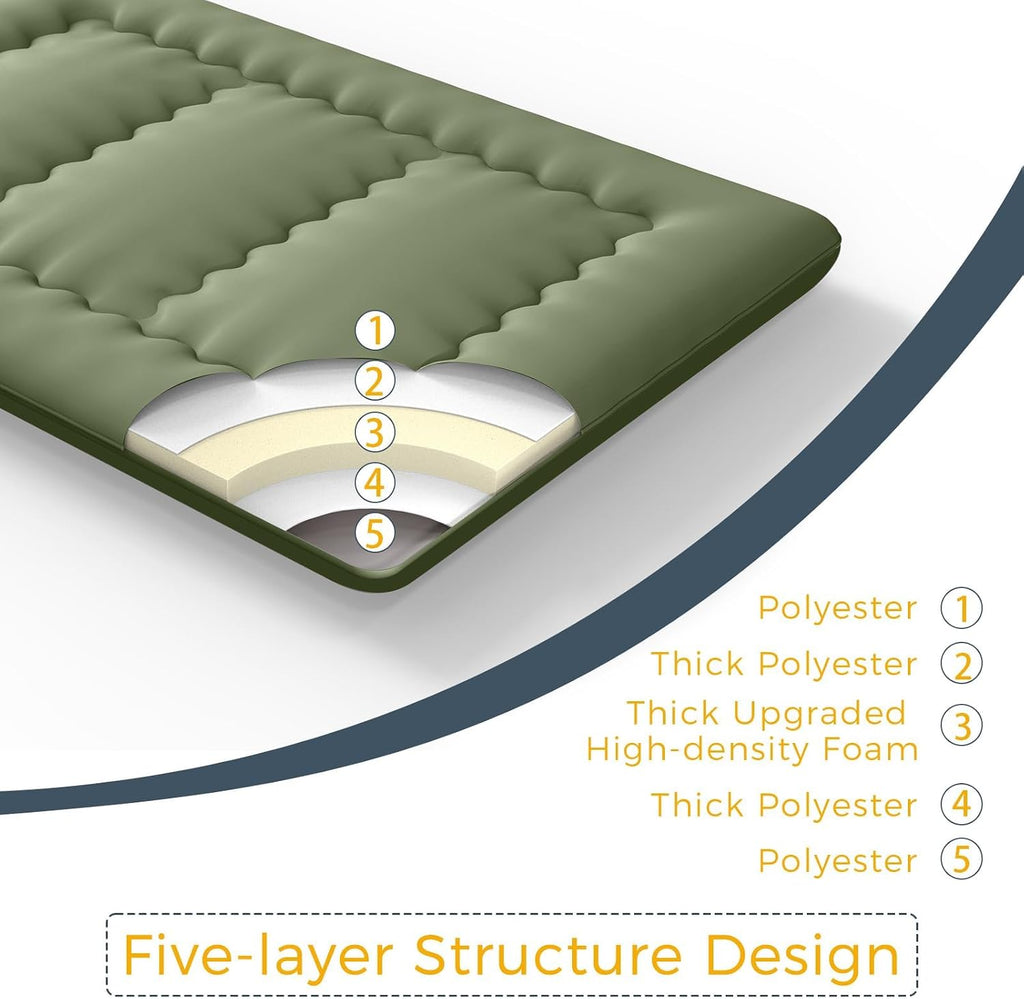 MAXYOYO 6' Extra Thick Japanese Floor Mattress Futon Mattress, Foldable Tatami Pad for Adults, Roll Up Floor Mat for Living Room Guest Room RV, Green, Full