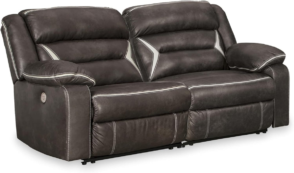 Signature Design by Ashley Kincord Sectional Sofa with Power Recliners, Zero Wall Modern Sectionals in Faux Leather for Living Room Seating, Black Leather