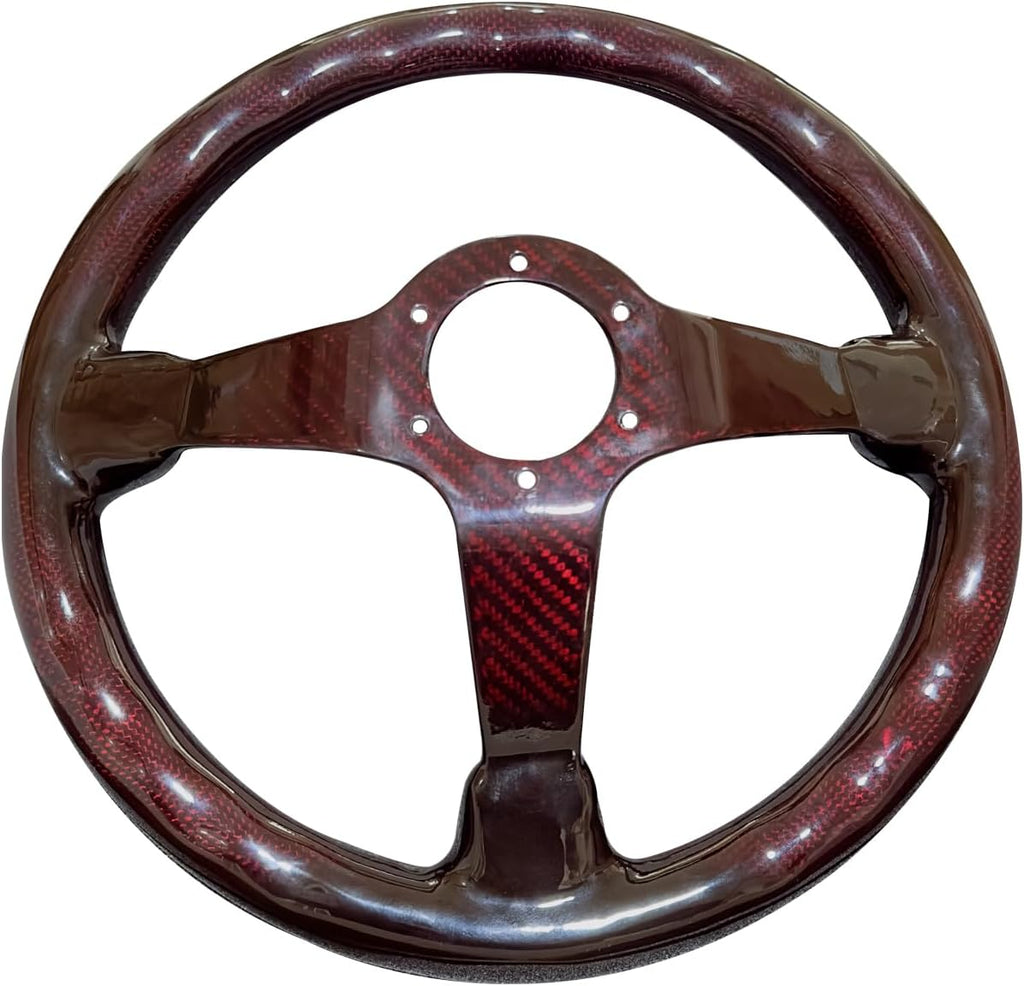 Universal 14in Real Carbon Fiber Steering Wheel Red (001R) | 3' Depth, Hard and Lightweight ,6 Holes 350mm Racing Sport JDM