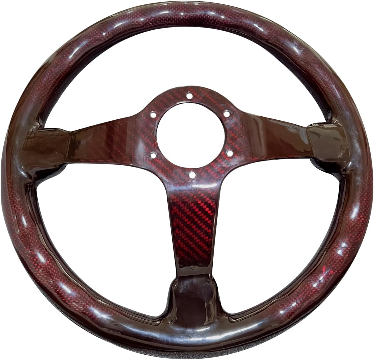 Universal 14in Real Carbon Fiber Steering Wheel Red (001R) | 3' Depth, Hard and Lightweight ,6 Holes 350mm Racing Sport JDM