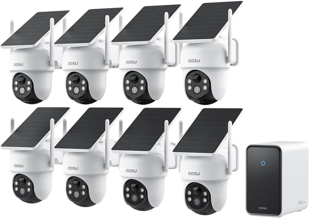 aosu D1 Classic 8-Cam Wireless Outdoor Security System, Solar Powered, 3K FullColor Night Vision, 360° PTZ, Smart AI Tracking, Local 32GB (Up to 16TB), One App Control, No Subscription Required
