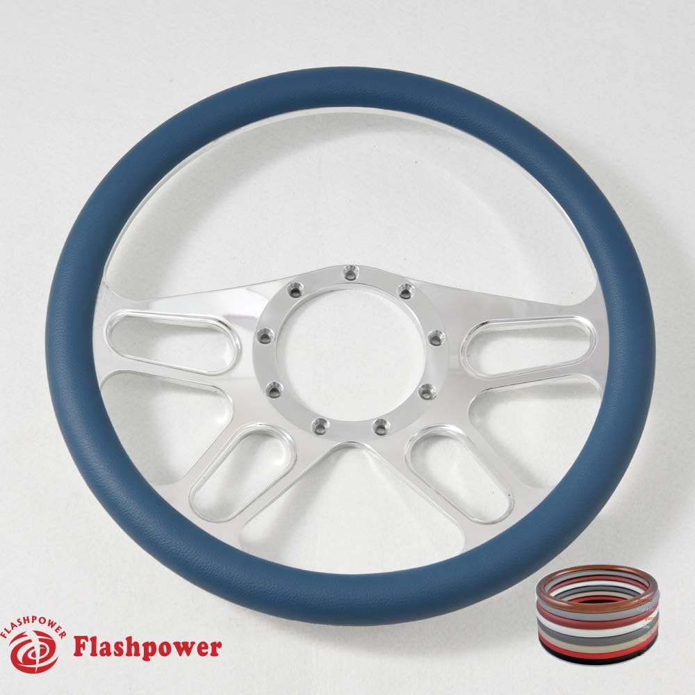 14' Billet Steering Wheel Full Wrap with Horn Button-Blue