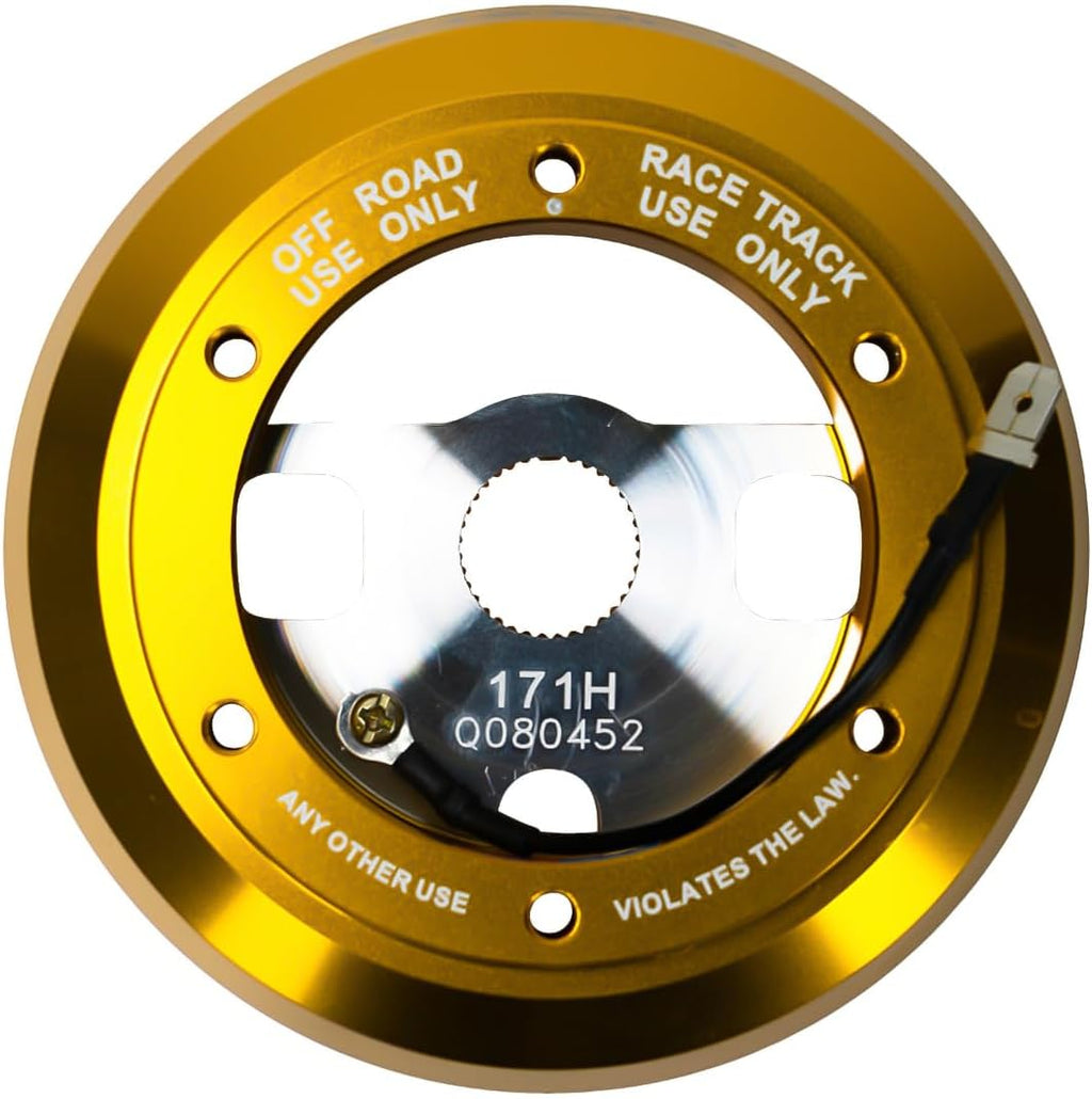 NRG Innovations Racing Style Steering Wheel Short Hub, Lockable Aluminum Steering Shaft, 6x70mm Bolt Pattern Quick Release Adapter Unit, Compatible For 96-18 Jeep, Chrome Gold, NRG-SRK-171H-CG