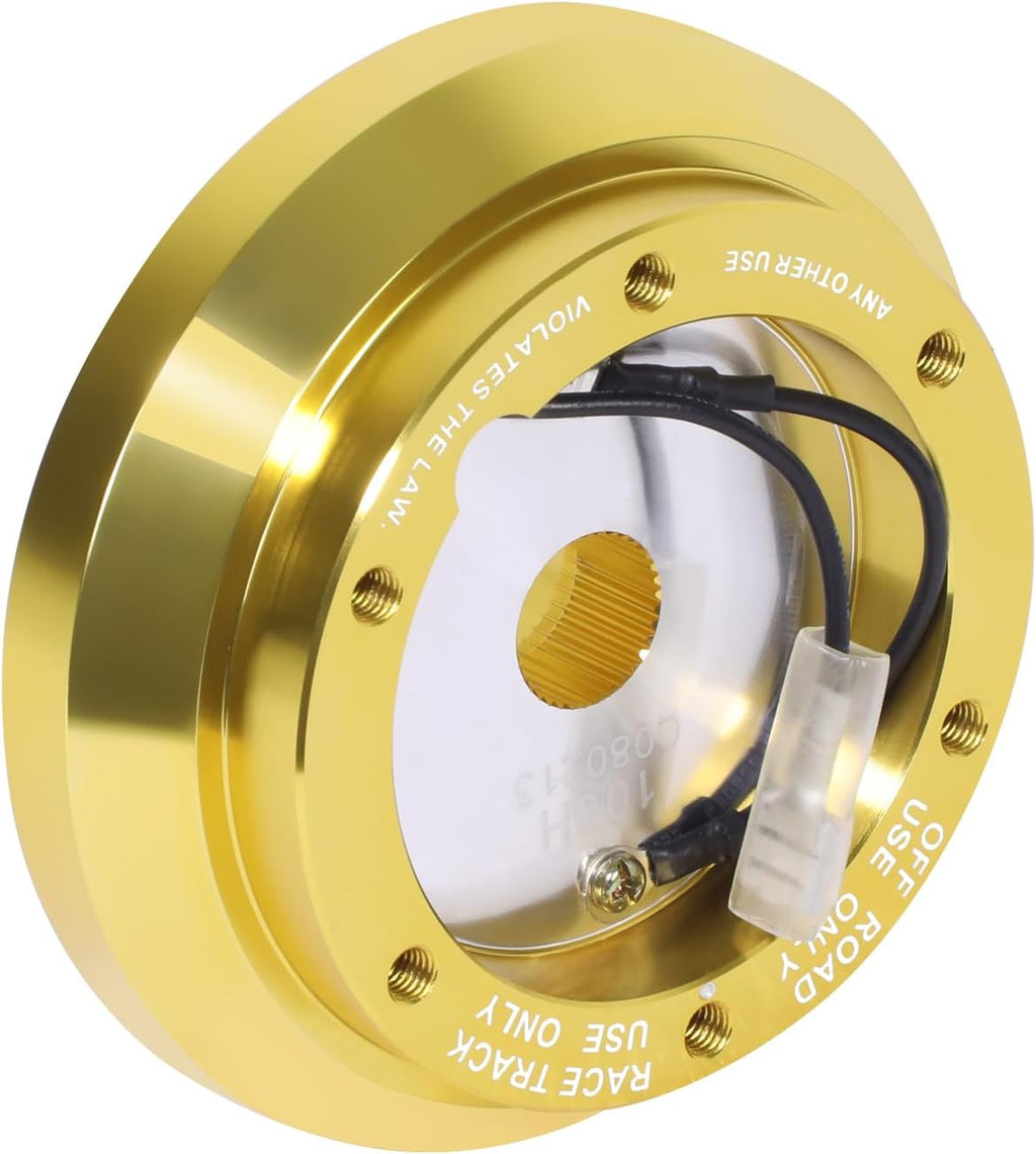 NRG Innovations Racing Style Steering Wheel Short Hub, Lockable Aluminum Steering Shaft, 6x70mm Bolt Pattern Quick Release Adapter Unit, For Mitsubishi/Subaru, Chrome Gold, NRG-SRK-100H-CG