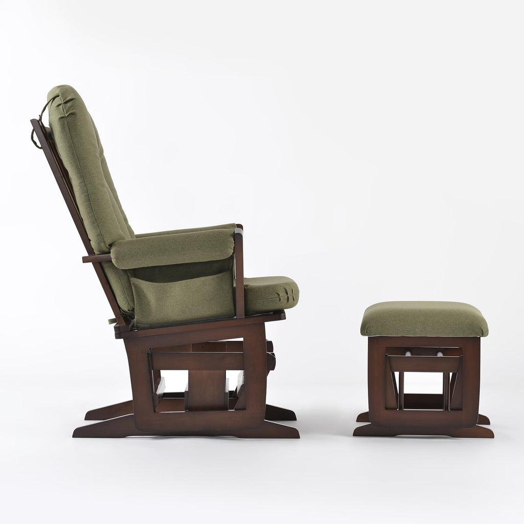 Joli Deluxe Glider Chair and Ottoman Set (Green Fabric and Walnut Frame)