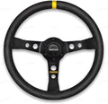 MOMO Motorsport MOD.07 Suede Racing Steering Wheel – 350mm, 72mm Deep Dish, Yellow Horn, 3-Spoke with Cutouts, 6-Bolt Aluminum Frame – Authentic MOMO Italian Aftermarket Wheel. Hub Adapter Required