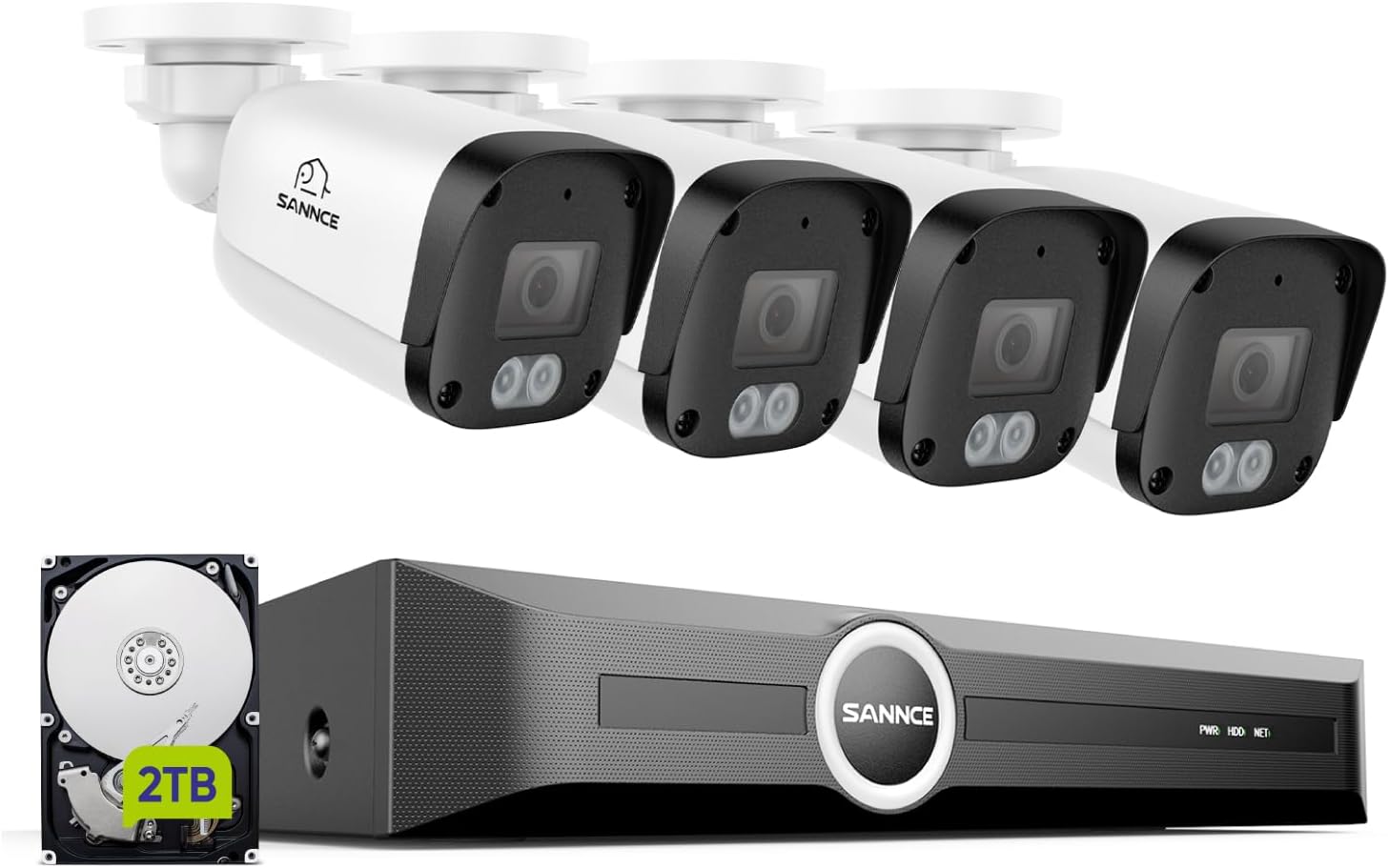SANNCE 5MP PoE Security Camera System - 8CH 6MP NVR with 4PCS 5MP HD Weatherproof Bullet Surveillance Cameras with H.265 Video Compression, Smart IR LED, APP Push Alert, Remote Access (2TB HDD)