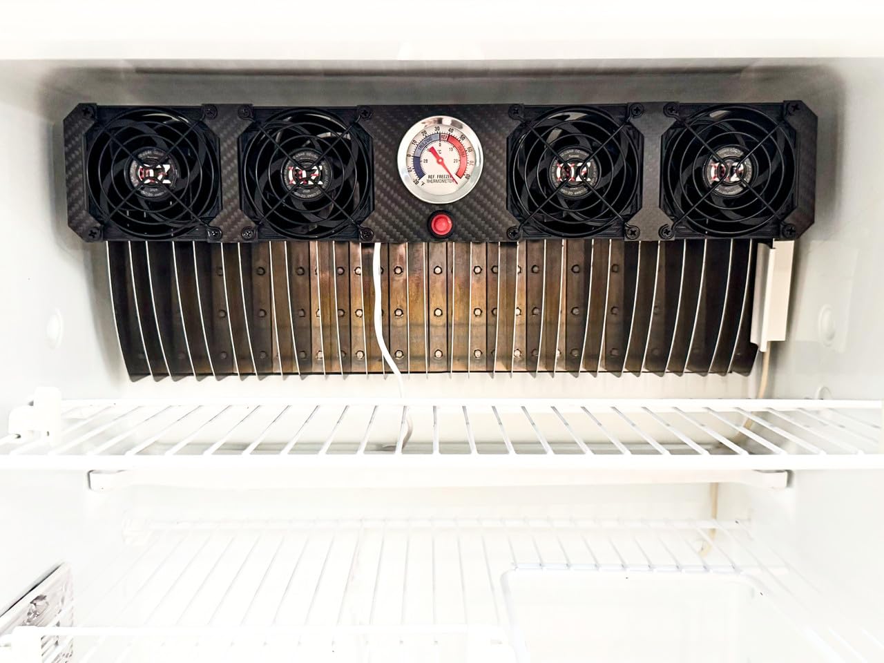 OZ-USA Quad RV Fridge Evaporator Fin Cooling Fan Thermometer Whisper Quiet 12v Carbon Fiber
