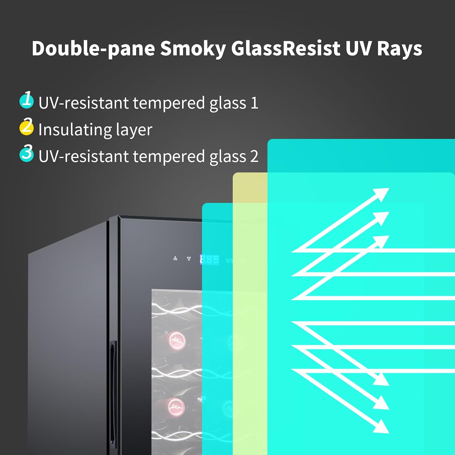 12 Bottle Black Wine Fridge,Freestanding Stainless Steel Small Wine Cooler For Red&White Wine,Wine Cooler Refrigerator 41°-64°F Digital Temperature Control Glass Door For Bar,Home Black