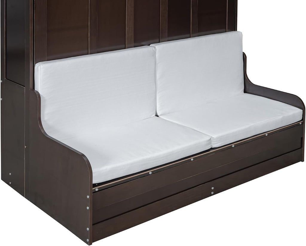 Ball & Cast Murphy Bed Wall Bed Queen Size with Cushion,Sofa Platform Bedfram Chest can be Folded,Wood Folding Hideaway w/Slat Support,Space-Saving Furniture for Guest Room,Study,Office,Espresso