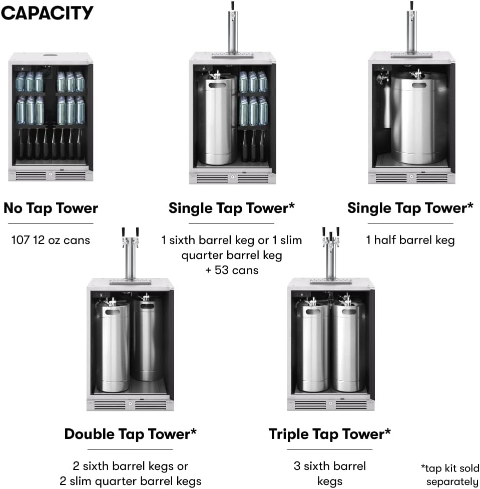 Zephyr Presrv™ 24' Stainless Steel Outdoor Kegerator & Beverage Cooler -Freestanding Fridge and Keg Beer Cooler - Compatible with Multiple Keg Configurations (Tap Kits sold separately)