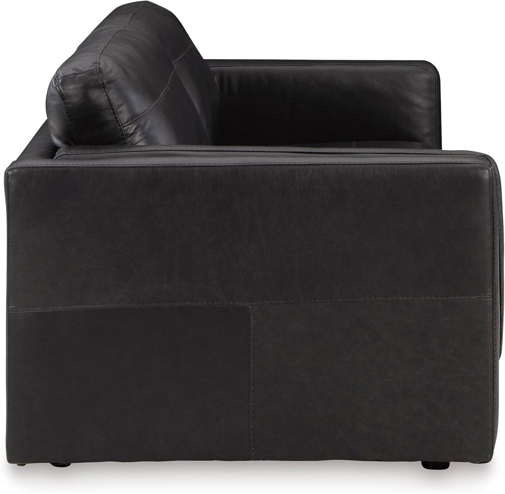 Signature Design by Ashley Amiata Modern Leather Match Sofa with Non-skid Legs, Black