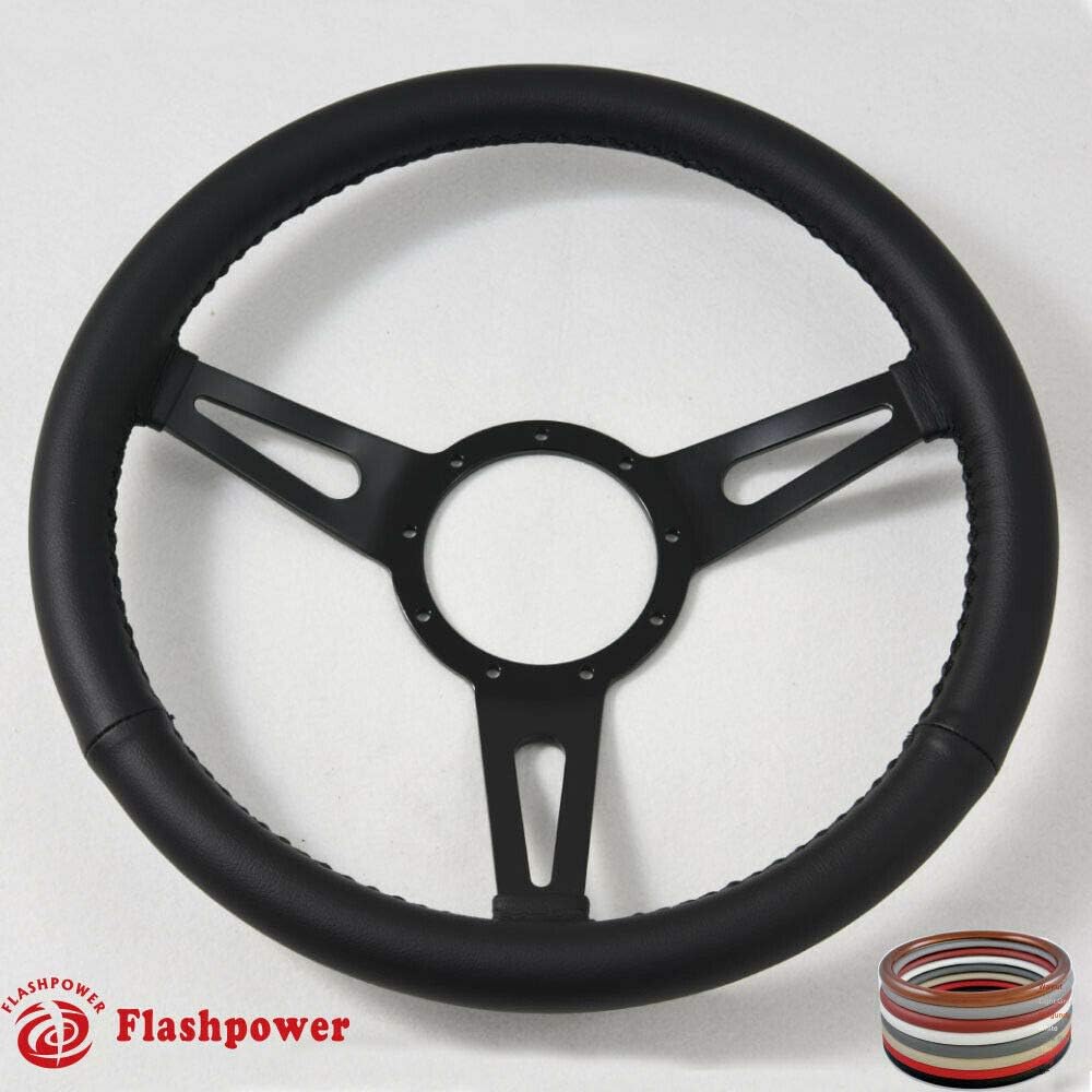 15' Classic Wrapped Steering Wheel 9 bolt with Horn Button-Black