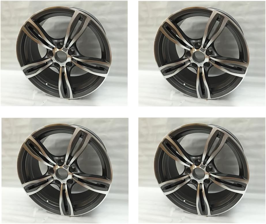 WHEEL PROS 18x8.0 M5 F10 Style Wheels, Set of 4, Gun Metal Machined Face, Compatible with BMW E90 E93 325i 328i 330i 335i E46 E92 M Sport, Front and Rear Lower Position, Black Alloy Steel Wheels