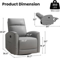 CANMOV Rocker Recliner Chair,360°Swivel Nursery Glider Recliner,Manual Recliner Sofa with Padded Armrest and Backrest,Leather Recliner for Small Spaces,Living Room,Bedroom (Grey)