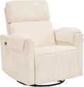Chenille Rocking Chair Nursery with Adjustable Headrest, 24' Extra Wide Swivel Rocker Recliner with Overstuffed Armrest, Oversized Power Rocker Recliner with USB Ports, Cream