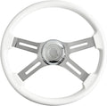 18' Walnut Wood Truck Steering Wheel 4 Spoke Aluminum Chrome Plated Steering Wheel for Semi-Trailers,Trucks for Kenworth t800 Accessories,Peterbilt,Volvo, Freightliner,White（ABS）
