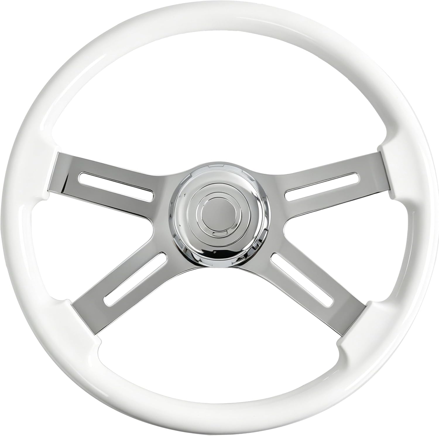 18' Walnut Wood Truck Steering Wheel 4 Spoke Aluminum Chrome Plated Steering Wheel for Semi-Trailers,Trucks for Kenworth t800 Accessories,Peterbilt,Volvo, Freightliner,White（ABS）