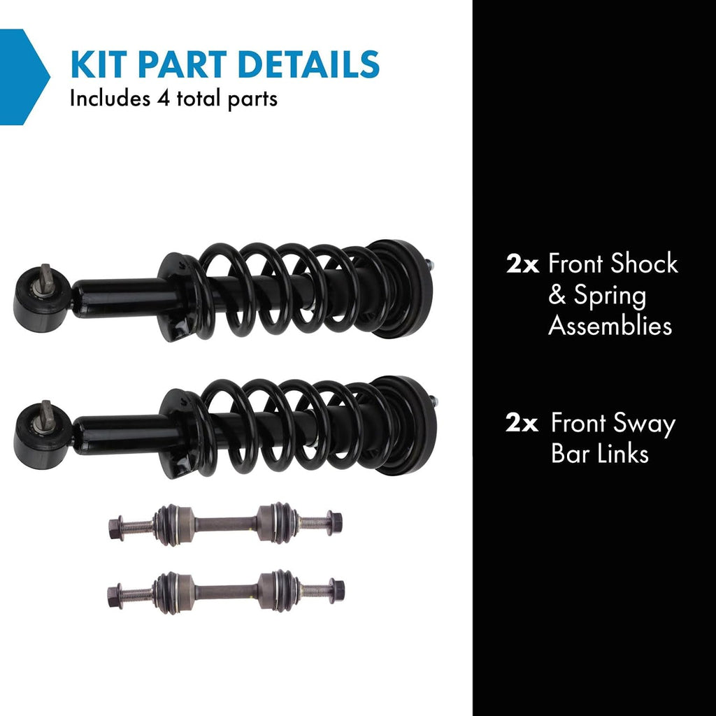 TRQ Front Suspension Kit Shock & Spring Strut Assembly Sway Bar Stabilizer Link Compatible with 2018-2022 Ford Expedition Lincoln Navigator