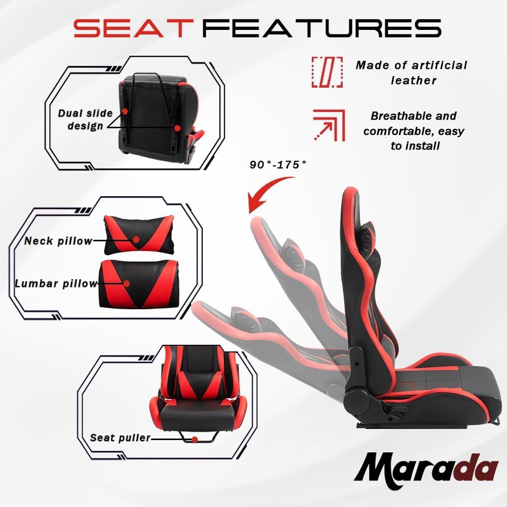 Marada Racing Simulator Cockpit 4 Arms with Red Seat Compatible with Logitech G27 G29 G920,Thrustmaster T300, Steering Wheel Stand Sim Racing Cockpit Frame, Wheel Pedal Shifter Not Include