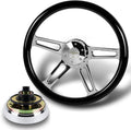 18' Universal 457mm 5 Bolt Hole 2 Inches Deep, Vintage Style Wood Grip Steering Wheel with Hub Adapter Compatible with T04 Kenworth, Peterbilt All Models (Black Wood Grip)