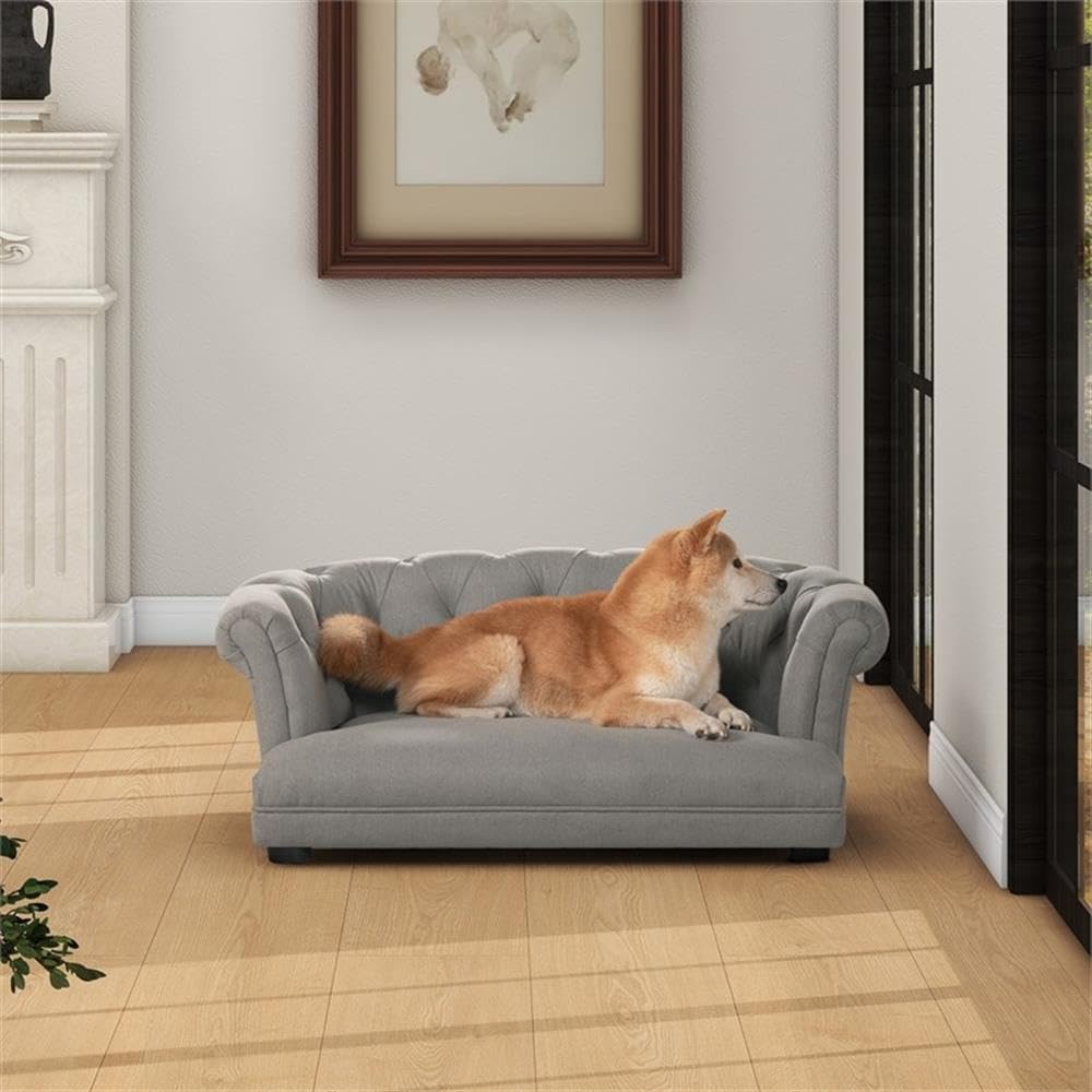 Pemberly Row 36.5' Chesterfield Dog Sofa Bed Medium Uptown Gray