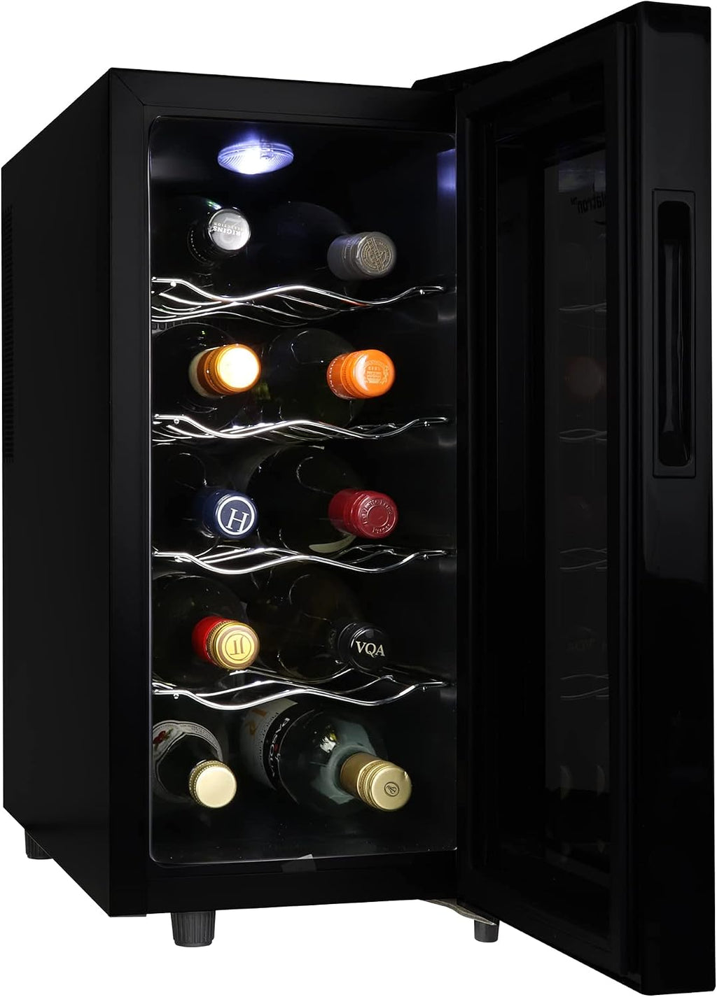 Koolatron Wine Fridge - Wine Cooler, 10 Bottle Wine Cabinet for Champagne, Red, White Wine, Thermoelectric Freestanding Celler For Bar, Home, Kitchen, Paned Glass Door