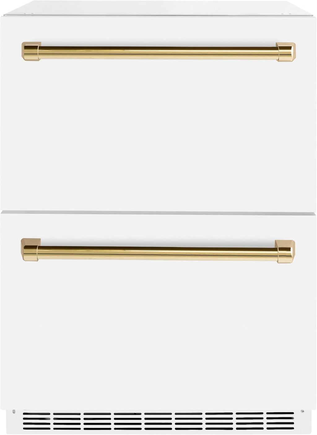 ZLINE Autograph Edition 24 in. Touchstone 168 Can Outdoor-Rated Dual Refrigerator Drawer with White Matte Doors and Polished Gold Handles (RDSOZ-WM-24-G)