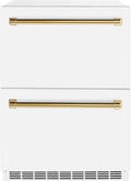 ZLINE Autograph Edition 24 in. Touchstone 168 Can Outdoor-Rated Dual Refrigerator Drawer with White Matte Doors and Polished Gold Handles (RDSOZ-WM-24-G)
