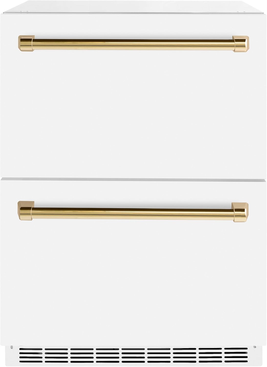 ZLINE Autograph Edition 24 in. Touchstone 168 Can Outdoor-Rated Dual Refrigerator Drawer with White Matte Doors and Polished Gold Handles (RDSOZ-WM-24-G)