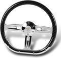 W-Power, 14' Universal 350mm 6 Bolt Hole Aluminum Polished Vinyl Wrap Leather Trim Steering Wheel, Chrome Horn Button JDM Euro VIP Style, 2' Deep (Carbon Fiber Painted Half Wrap)