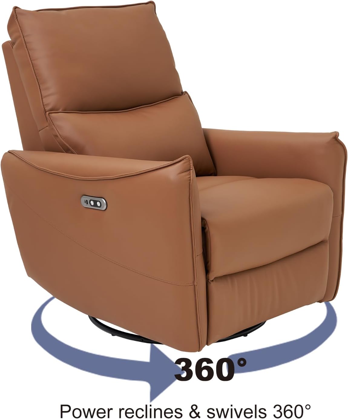 Recliner Sofa Rocking Chair Swivel Power Reclining Adjustable 360 Degree Spinning with Ergonomics Lumbar Support Natural Leather for Home Theater Seating Living Room, Bedroom, Nursery, Brown