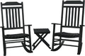 Kozyard 3-Piece Wooden Outdoor Rocking Chair Set with Foldable Side Table, Black Patio Rockers and End Table Furniture Set for Deck, Garden, Porch, Poolside (Black/2Chairs+Table)