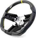 IKON MOTORSPORTS, Steering Wheel Compatible with 2010-2014 Ford Mustang, Steering Wheel Bodykit Replacement Carbon Fiber & Leather Yellow Stitch & Indicator, 2011 2012 2013