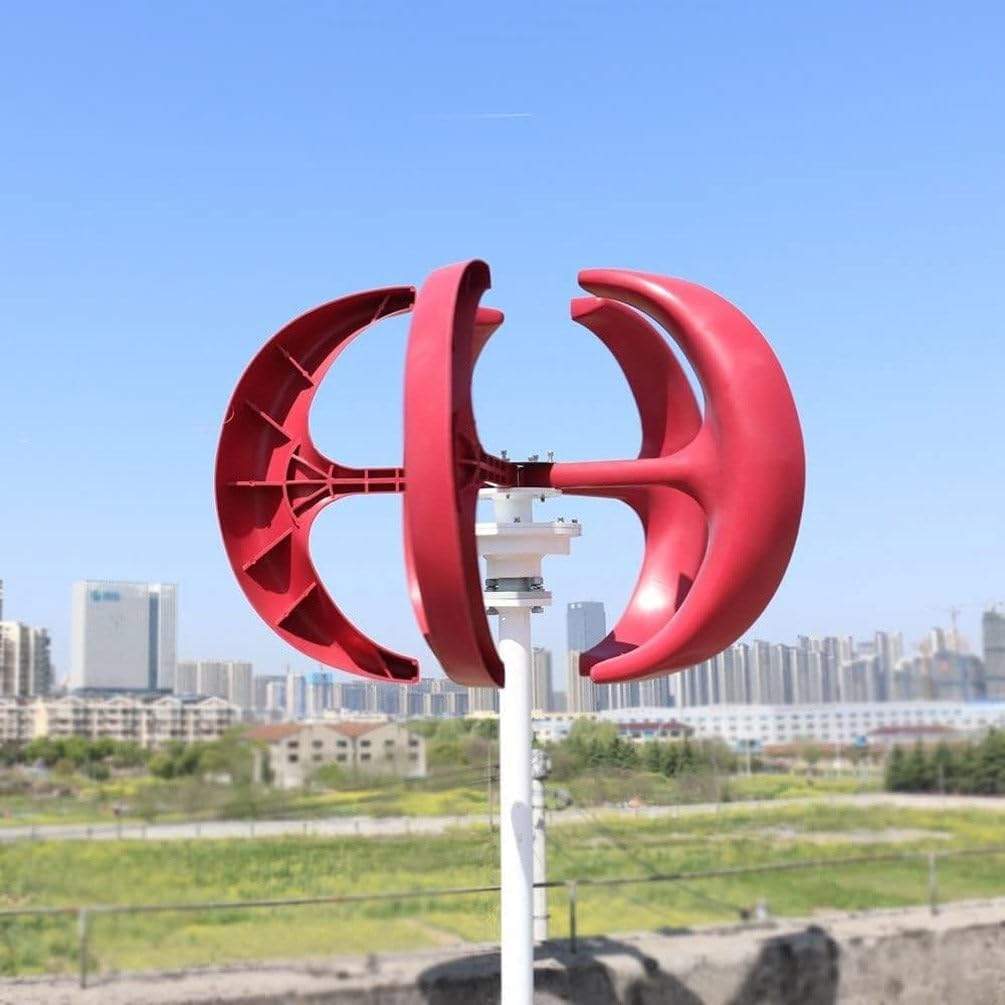 400W Vertical Axis Wind Turbine Generator with 5 Blades & Controller - 12V Renewable Wind Power Generator for Home Use - Efficient Red Design