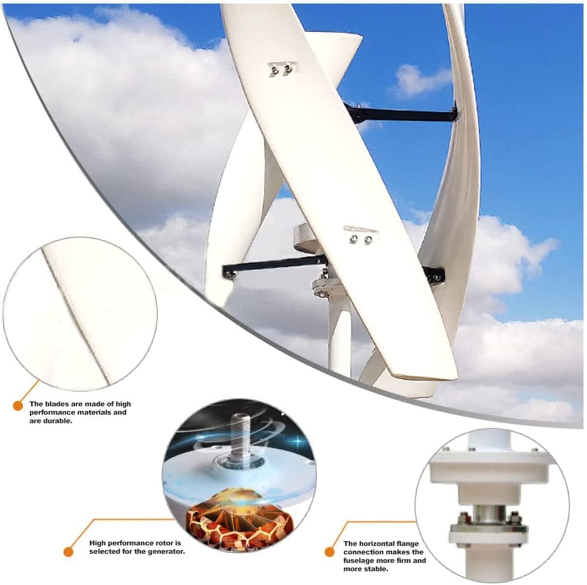 1000W Vertical Wind Turbine Wind Generator, 3 Blades 12V 24V 48V No Noise Wind Turbine Generator with MPPT Controller for Home Ship(220V)