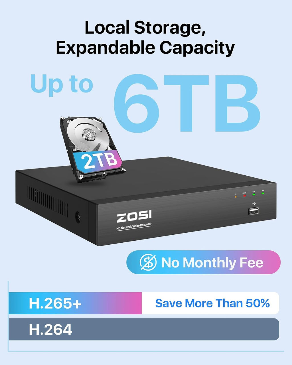 ZOSI 4K 8CH PoE NVR, H.265+ 8 Ports 16 Channel 8MP Network Video Recorder for Home Surveillance System, Pre-Installed 2TB Hard Drive, 24/7 Recording, Only Work with 4K/5MP/3MP HD ZOSI PoE Cameras