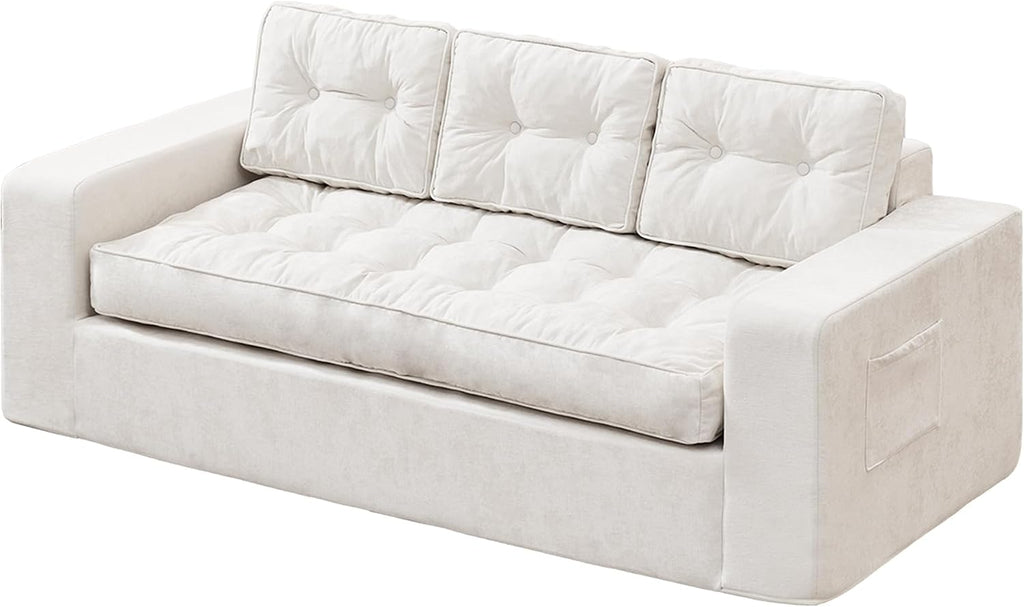 Hobestluk 3-Seater Sofa Boneless Couch with Tufted Button Design 2 in 1 Comfy Cloud Couch Oversized Sofa for Living Room Bedroom Apartment or Office (Beige, 3 Seater)