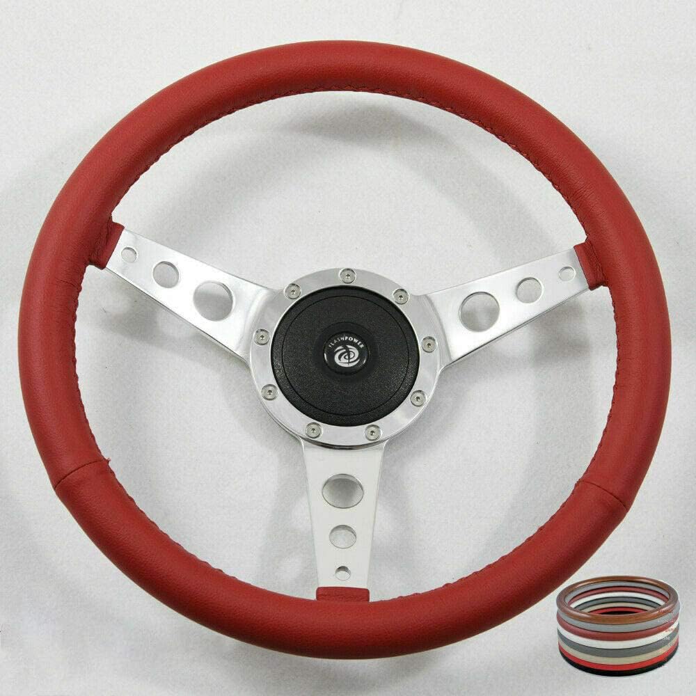 15' Polished Classic Red Wrapped Steering Wheel 9 bolt with Horn Button