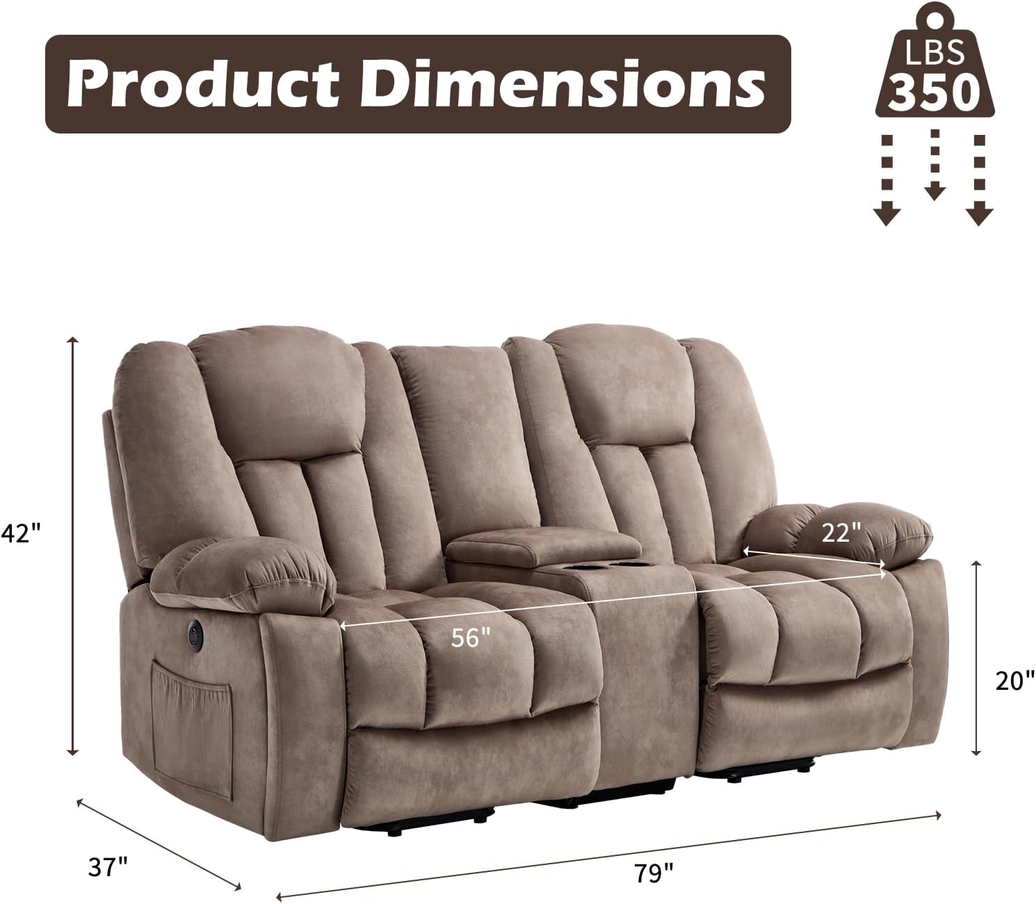 CANMOV Power Loveseat Recliner Sofa for Elderly, Power Lift Recliner Sofa for Living Room, Reclining Loveseat Sofa with Storage Console,Hidden Cup Holders, 2 Seat, Light Brown