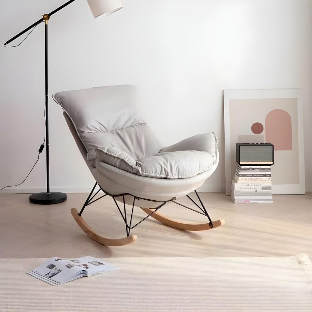LITFAD Modern Rocking Chair Faux Leather Leisure Glider Chair Upholstered Rocking Seat Comfy Rest Reading Chair Water Resistant Nursery Chair for Living Room, Bedroom, Nursery-Grey