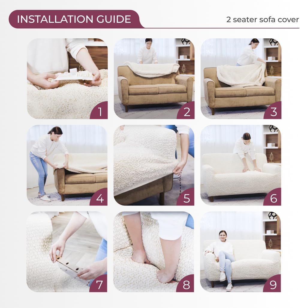 PAULATO BY GA.I.CO. Stretch Sofa Slipcover 1-Piece Elastic Couch Covers for 3-Seater & 4-Seater Sofa Loveseat Armchair Non-Slip Cover Machine Washable Protector – Crisp White (40'-63' Wide)