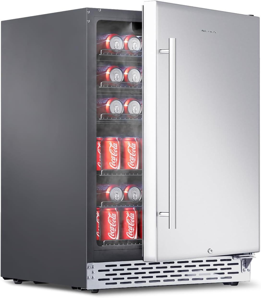 Phiestina Beverage Refrigerator 24Inch, 175 Cans Indoor/Outdoor Undercounter Beverage Cooler Refrigerator Stainless Steel Beer Fridge with Safety Lock Built-in/Freestanding-Silver Foam Door