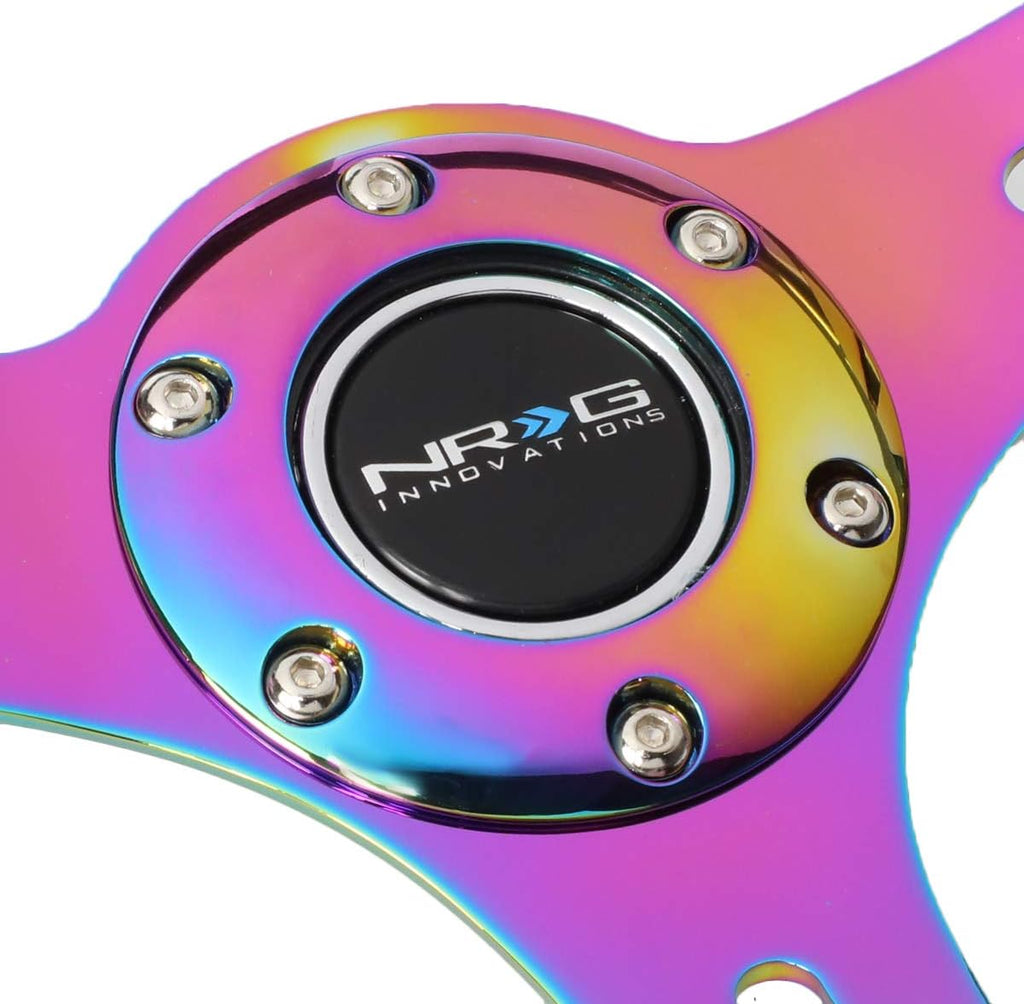NRG Innovations NRG-ST-015MC-MF Classic Wood Grain Steering Wheel - 350mm, 6x70mm, 3 Neochrome Spokes - Minty Fresh Color