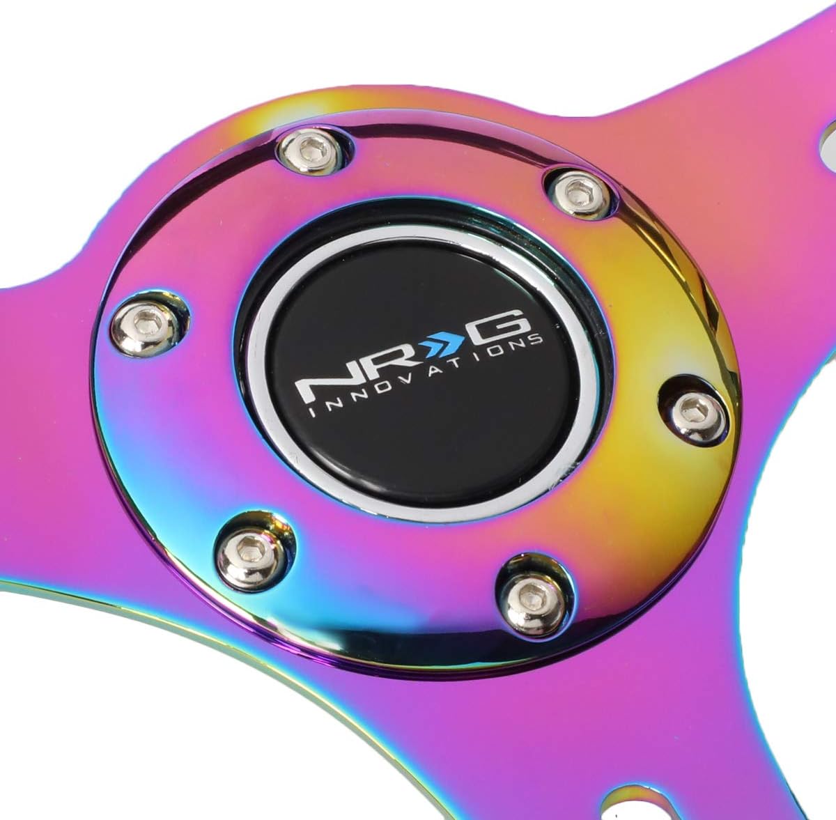 NRG Innovations NRG-ST-015MC-MF Classic Wood Grain Steering Wheel - 350mm, 6x70mm, 3 Neochrome Spokes - Minty Fresh Color