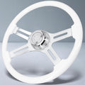Sorghum 18' Solid Wood Steering Wheel - 4 Spokes Aluminum Chrome Classic Steering Wheel with Horn Button for Semi-Trailers Trucks Compatible with Mack Kenworth Peterbilt Volvo Freightliner-White