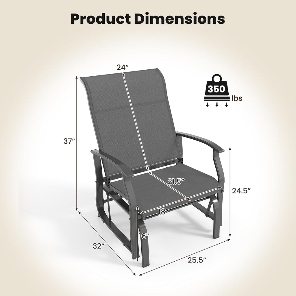 Giantex 2-Pack Outdoor Glider Rocking Chairs, Rockers with Ergonomic Backrest & Seat, Extra Armrests, Metal Frame, Anti-Scratch Foot Pads, Load 350Lbs, Patio Gliders for Porch, Yard, Garden, Grey